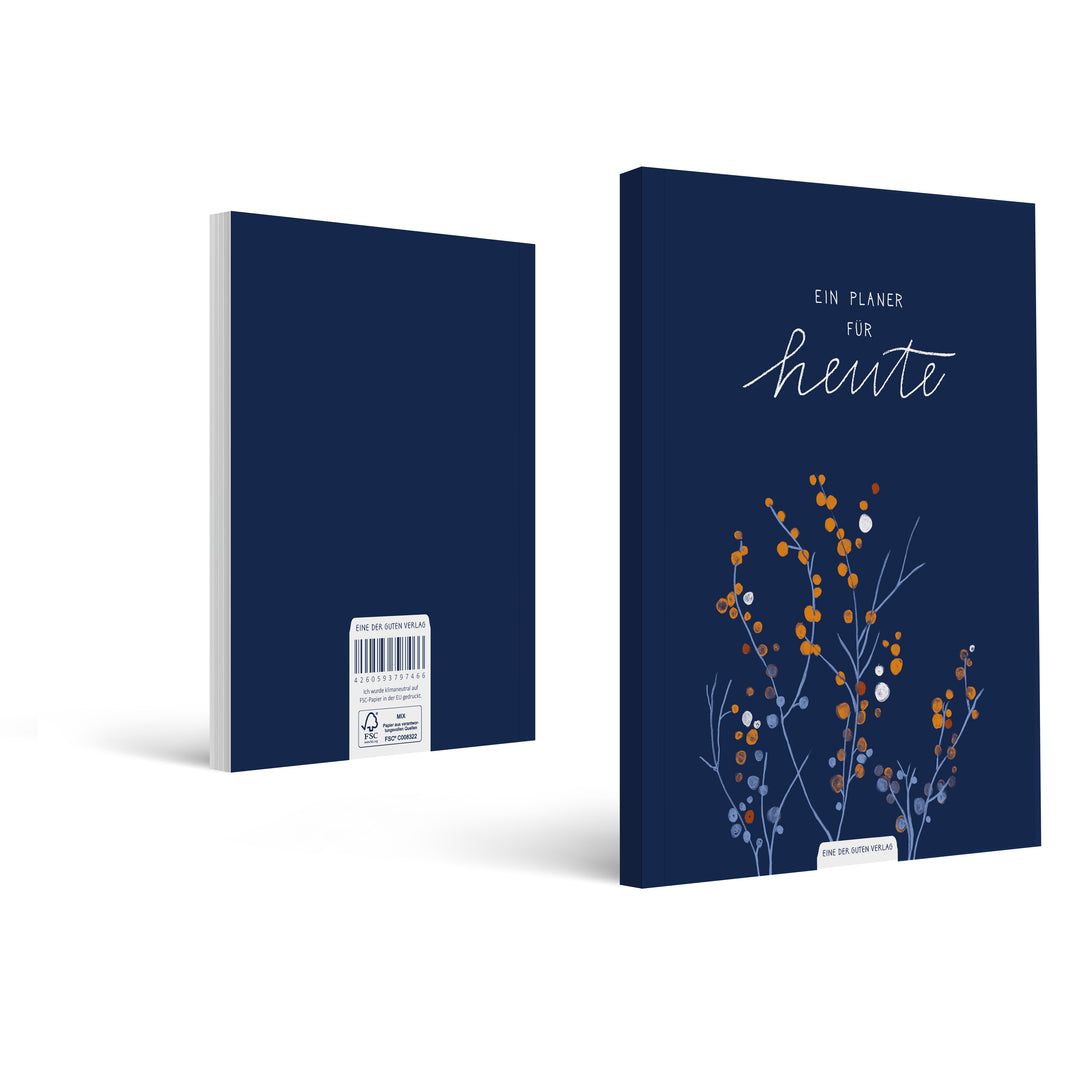 A5 Terminkalender - Kalender ohne Jahr quer | Wochenplaner und Achtsamkeit Notizbuch | Softcover Taschenkalender & Terminplaner | Blau Weiß Orange, Blumen