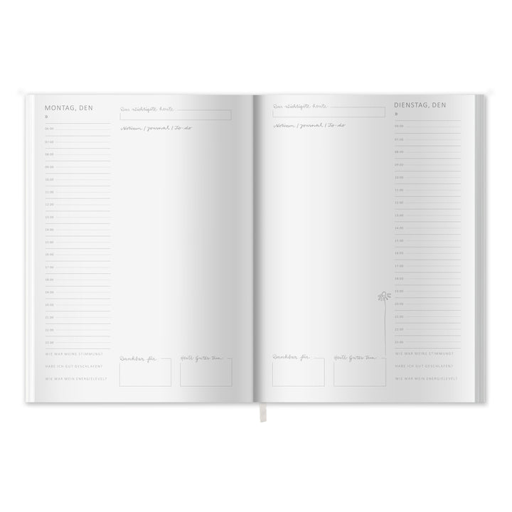A5 Terminkalender undatiert - Klar durchs Jahr | Tagesplaner und Notizbuch für mehr Achtsamkeit | Softcover Taschenkalender Terminplaner | Weiß