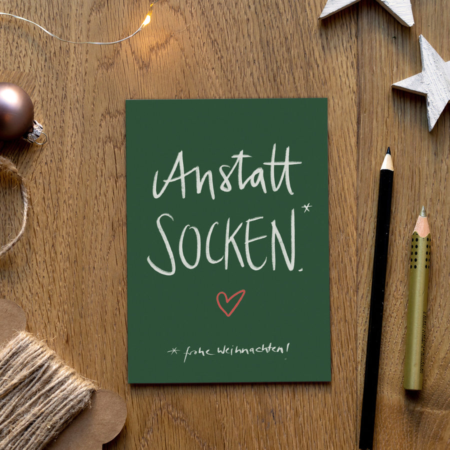Weihnachtskarte – Anstatt Socken – witziger Weihnachtsspruch, Geschenk-Alternative für Strümpfe