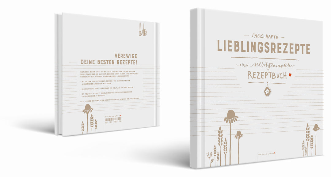Rezeptbuch zum Selberschreiben | Blanko Kochbuch für 80 fabelhafte Lieblingsrezepte | Vintage Design in Weiß Grau Beige | Premium Hardcover, 21x21 cm