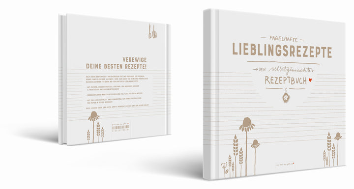 Rezeptbuch zum Selberschreiben | Blanko Kochbuch für 80 fabelhafte Lieblingsrezepte | Vintage Design in Weiß Grau Beige | Premium Hardcover, 21x21 cm