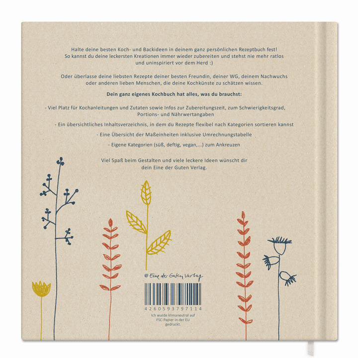 Rezeptbuch zum Selberschreiben | blanko Kochbuch für 80 Lieblingsrezepte | Blumen Design in Creme Beige | Premium Hardcover, 21x21 cm