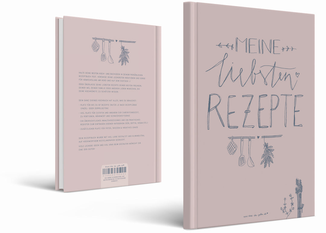 Rezeptbuch A4 zum Selberschreiben - Meine liebsten Rezepte | DIY Kochbuch, Backbuch, Geschenkidee | Design in Rosa Blau,  FSC Papier, Hardcover