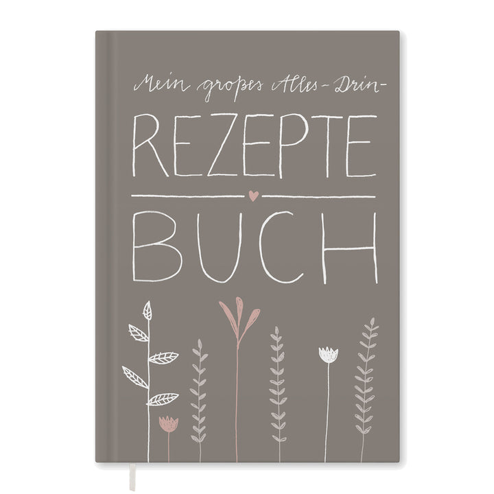Großes XXL alles-drin A4 Rezeptbuch zum Selberschreiben, DIY Kochbuch, Blumen Design in Beige Weiß Rosa, FSC Papier, Hardcover, 21 x 30 cm