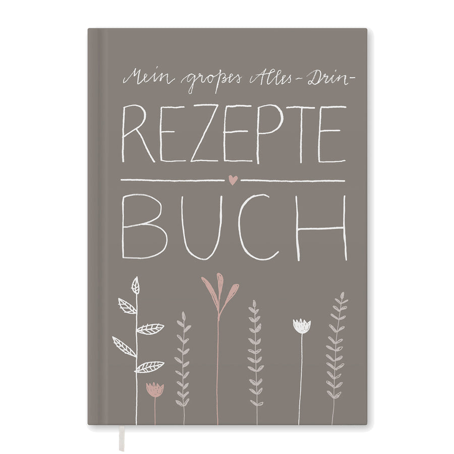 Großes XXL alles-drin A4 Rezeptbuch zum Selberschreiben, DIY Kochbuch, Blumen Design in Beige Weiß Rosa, FSC Papier, Hardcover, 21 x 30 cm