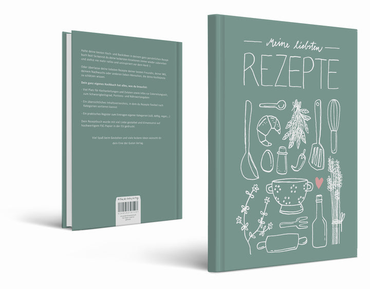 Großes XXL Rezeptbuch in A4 zum Selberschreiben - Meine liebsten Rezepte | DIY Kochbuch, Design in Mint Weiß Rosa, FSC Papier, Hardcover, 21x30 cm