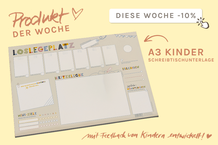 Schreibtischunterlage A3 für Kinder - Wochenplan mit Kritzelecke und Gefühlsmonsterchen, Loslegeplatz