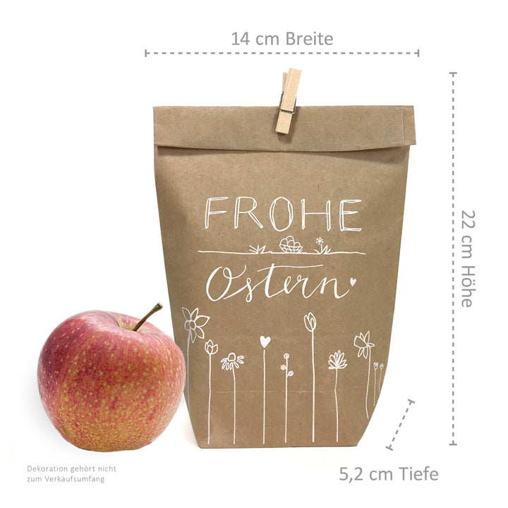 24 Ostertüten - frohe Ostern | Osternest Alternative für Ostergrüße, Mitgebsel & Giveaways | 14 cm x 22 cm | inkl. 24 FSC Holz Miniklammern