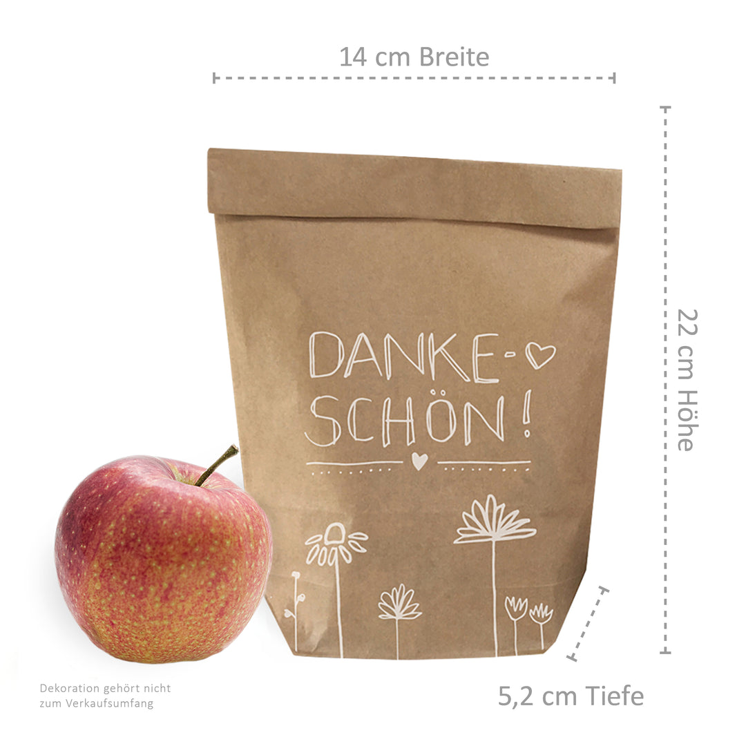 12 Geschenktüten - Dankeschön | für Gastgeschenke, Mitgebsel zur Hochzeit, Taufe, Konfirmation & Kommunion | 14,5cm x 22 cm | beige weiß