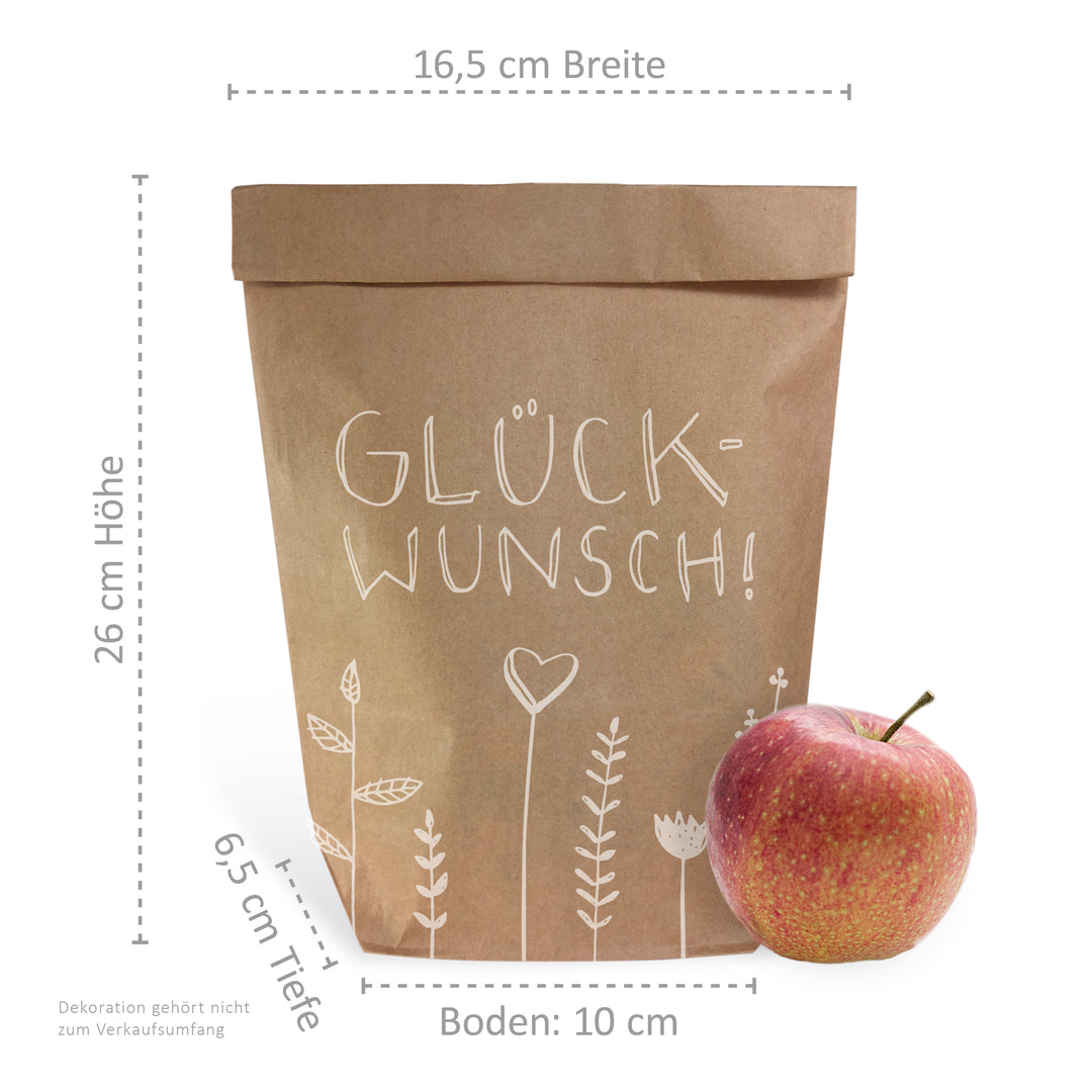 12 Geschenktüten - Glückwunsch! | Geschenkpapier Alternative für Geschenke zu Geburtstag, Hochzeit, Taufe, Konfirmation & Kommunion | 16,5 x 26 cm | Beige Weiß