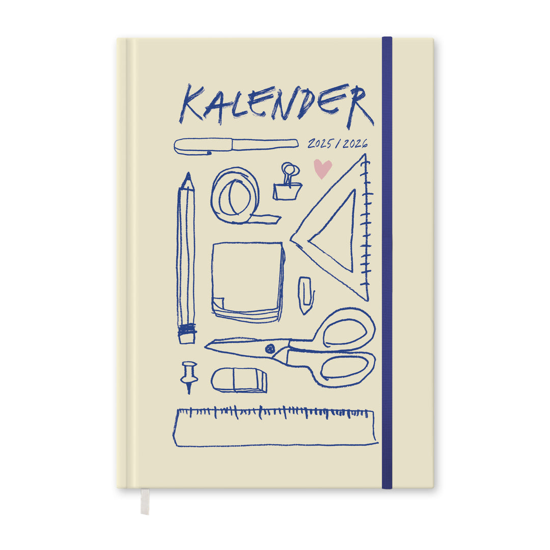 A5 Terminkalender – Studienplaner 2025 2026 | 18 Monate Wochenplaner mit Gummiband | Hardcover Terminplaner im Spalten-Layout | Gelb Blau Rosa