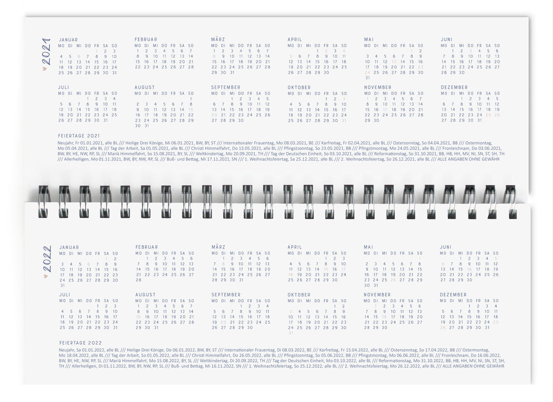 Tischkalender undatiert im Vintage Design | Ein ganzes Jahr | Querformat, blau rosa, umweltfreundlich aus FSC-Papier | Wochenplaner & Terminplaner