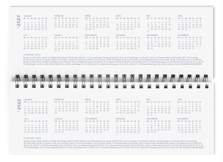 Tischkalender undatiert im Vintage Design | Ein ganzes Jahr | Querformat, blau rosa, umweltfreundlich aus FSC-Papier | Wochenplaner & Terminplaner