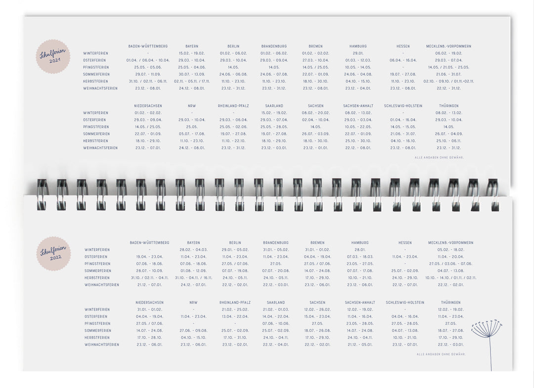 Tischkalender undatiert im Vintage Design | Ein ganzes Jahr | Querformat, blau rosa, umweltfreundlich aus FSC-Papier | Wochenplaner & Terminplaner