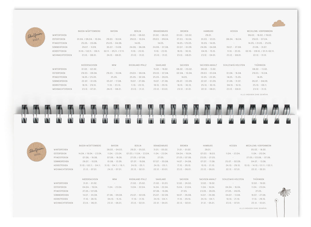 Tischkalender immerwährend im Vintage Design | Ein ganzes Jahr | Querformat, Weiß, umweltfreundlich aus FSC-Papier | Wochenplaner & Terminplaner