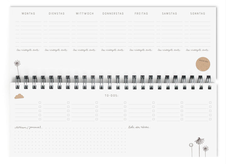 Tischkalender immerwährend im Vintage Design | Ein ganzes Jahr | Querformat, Weiß, umweltfreundlich aus FSC-Papier | Wochenplaner & Terminplaner