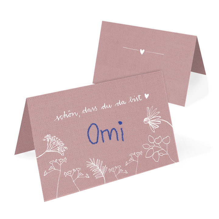 Tischkarten Schön, dass du da bist | Chic Rosa | Namenskarten und Tischdeko für Hochzeit oder Taufe | Recyclingpapier Platzkarten zum beschriften