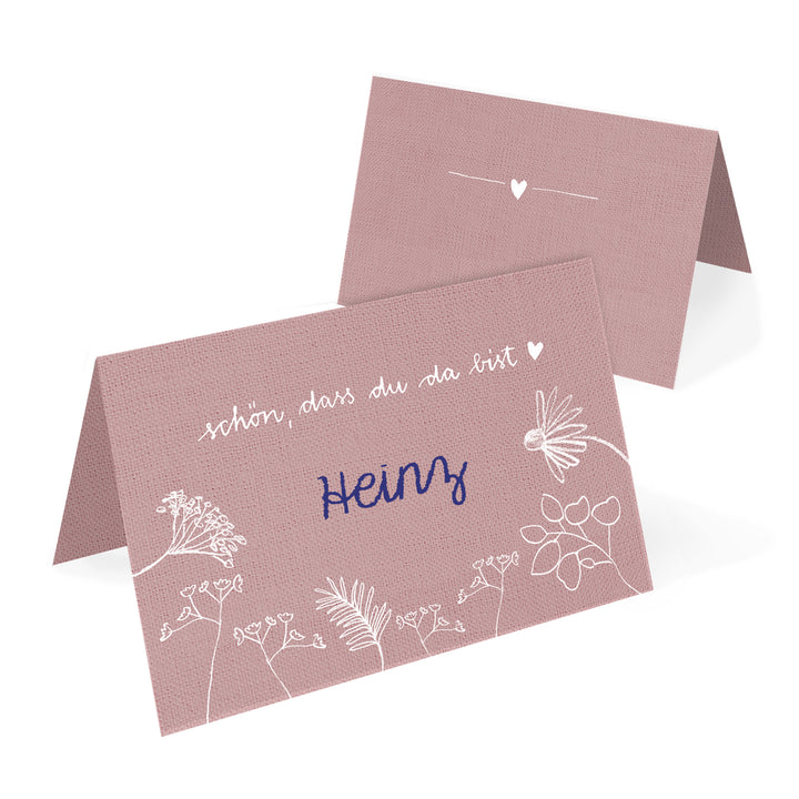 Tischkarten Schön, dass du da bist | Chic Rosa | Namenskarten und Tischdeko für Hochzeit oder Taufe | Recyclingpapier Platzkarten zum beschriften