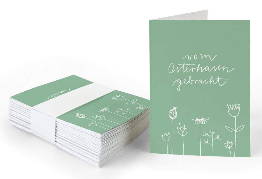 25 Geschenkanhänger vom Osterhasen gebracht | Grün Weiß | originelle mini Osterkarten zum Ostergeschenke Beschriften | A7 Recyclingpapier Klappkarten