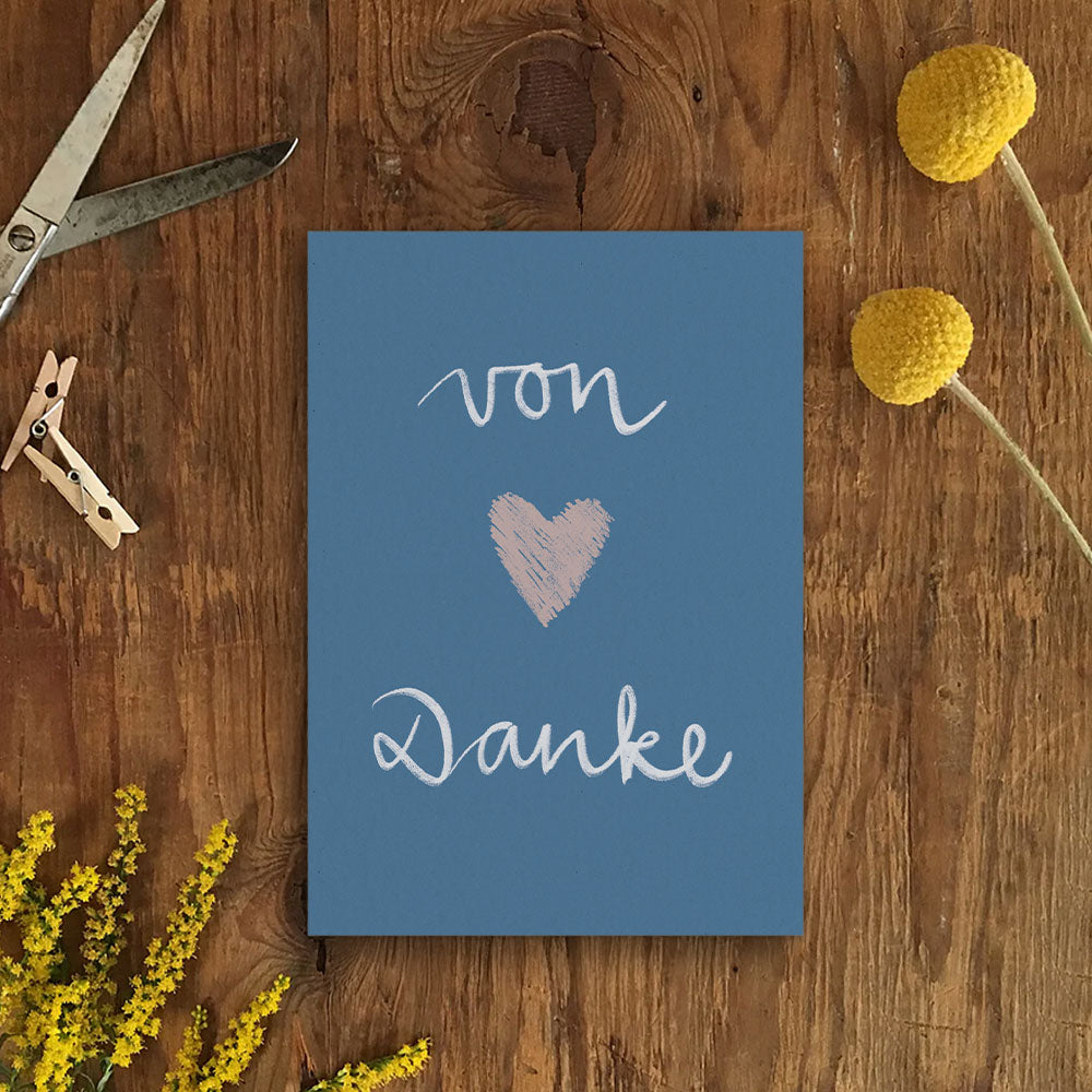 Dankeskarte Von Herzen Danke, minimalistische Postkarte aus Recyclingpapier, nachhaltiges Dankeschön