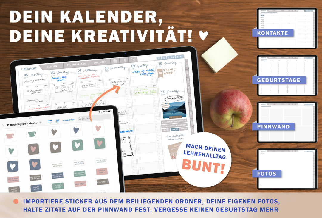 Lehrerkalender digital 2026 2027 Creme | digitaler Lehrerplaner für Unterrichtsvorbereitung & Planung | Schulplaner im Querformat, Schuljahr 2026/27