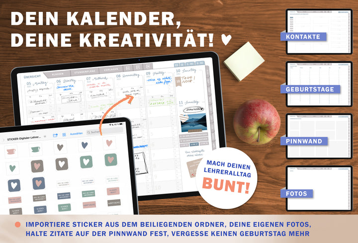 Lehrerkalender digital 2026 2027 Creme | digitaler Lehrerplaner für Unterrichtsvorbereitung & Planung | Schulplaner im Querformat, Schuljahr 2026/27