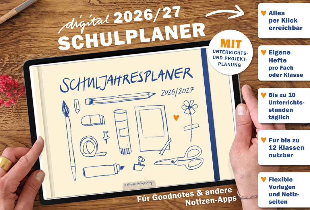 Lehrerkalender digital 2026 2027 Hellgelb Blau | digitaler Lehrerplaner für Unterrichtsvorbereitung & Planung | Schulplaner im Querformat, Schuljahr 26/27