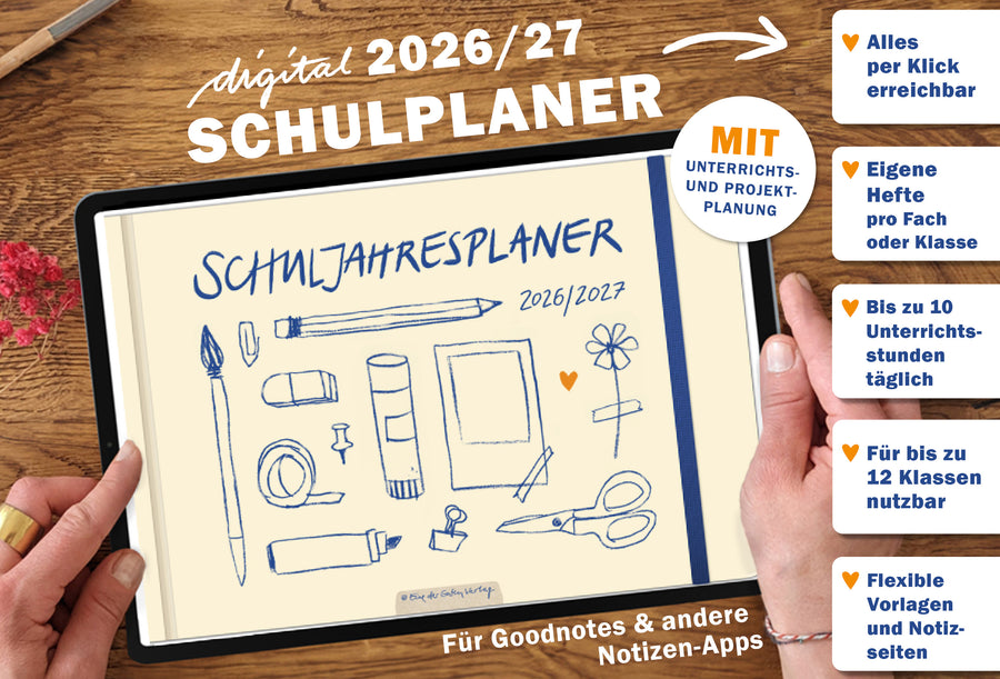 Lehrerkalender digital 2026 2027 Hellgelb Blau | digitaler Lehrerplaner für Unterrichtsvorbereitung & Planung | Schulplaner im Querformat, Schuljahr 26/27