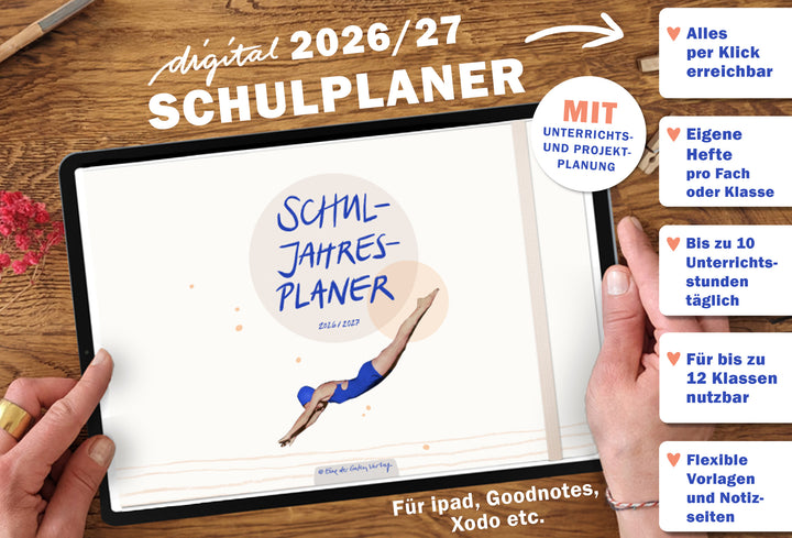 Lehrerkalender digital 2026 2027 Creme | digitaler Lehrerplaner für Unterrichtsvorbereitung & Planung | Schulplaner im Querformat, Schuljahr 2026/27