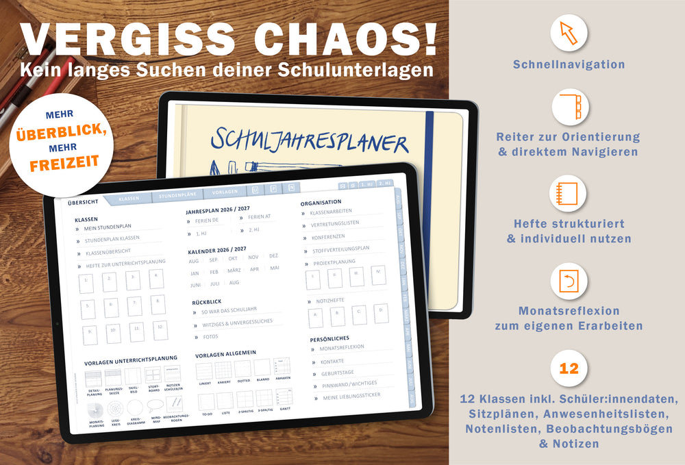 Lehrerkalender digital 2026 2027 Hellgelb Blau | digitaler Lehrerplaner für Unterrichtsvorbereitung & Planung | Schulplaner im Querformat, Schuljahr 26/27