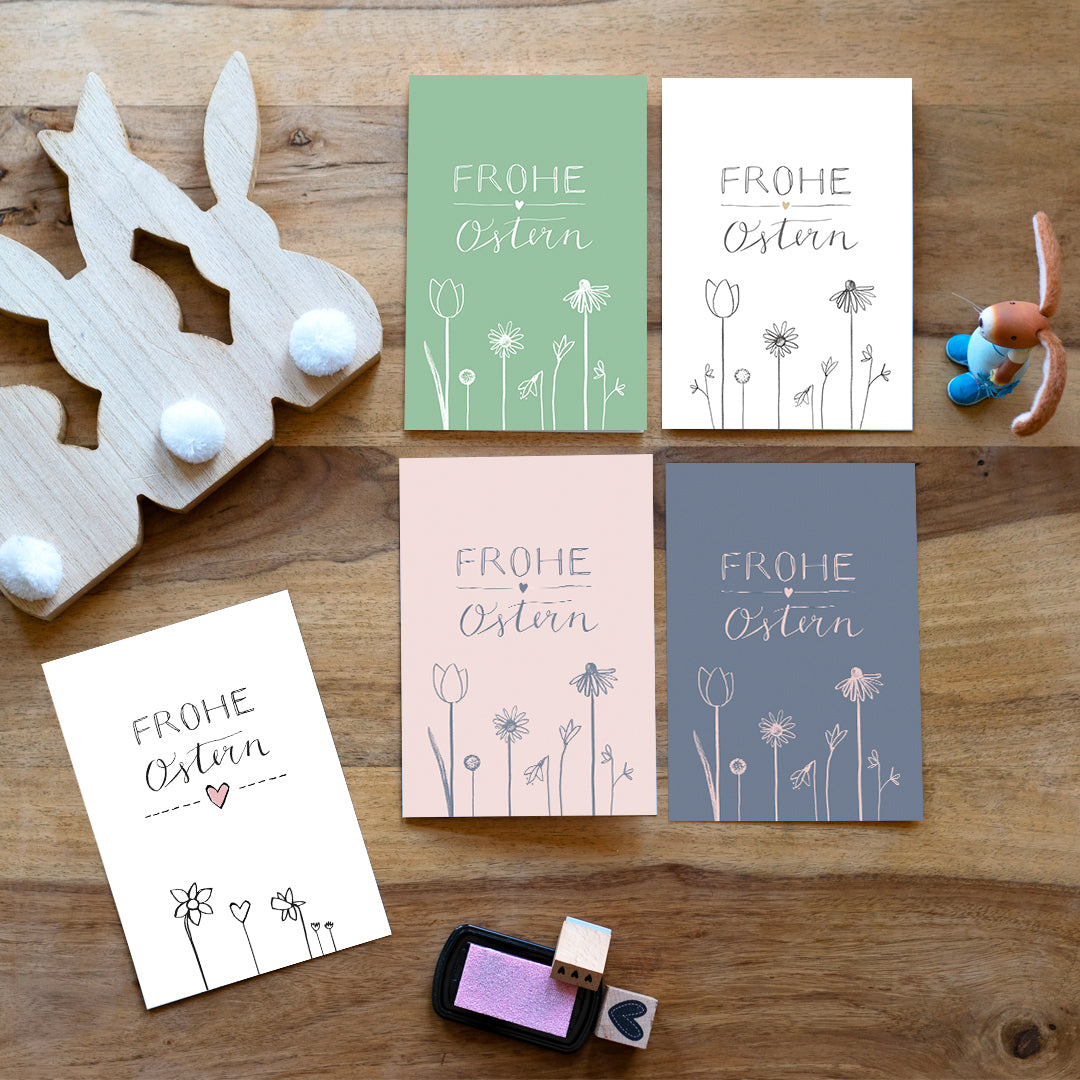 25 Geschenkanhänger frohe Ostern | Grün Weiß | originelle mini Osterkarten zum Ostergeschenke Beschriften | A7 Recyclingpapier Klappkarten