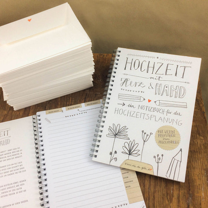 Hochzeitsplaner Notizbuch mit vielen Registern - Hochzeit mit Herz & Hand - A5