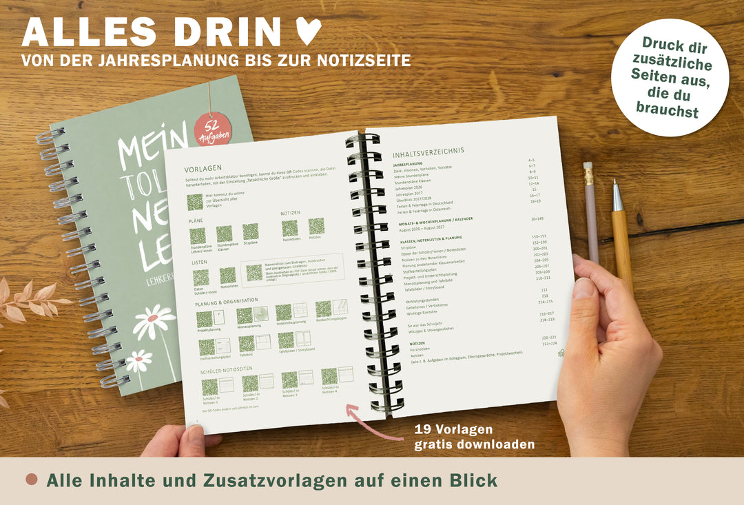 A5 Lehrerplaner 2026/2027 mit 52 Wochenimpulsen - Mein tolles neues Leben, Wire-O Softcover Lehrerkalender, FSC Papier, klimaneutral
