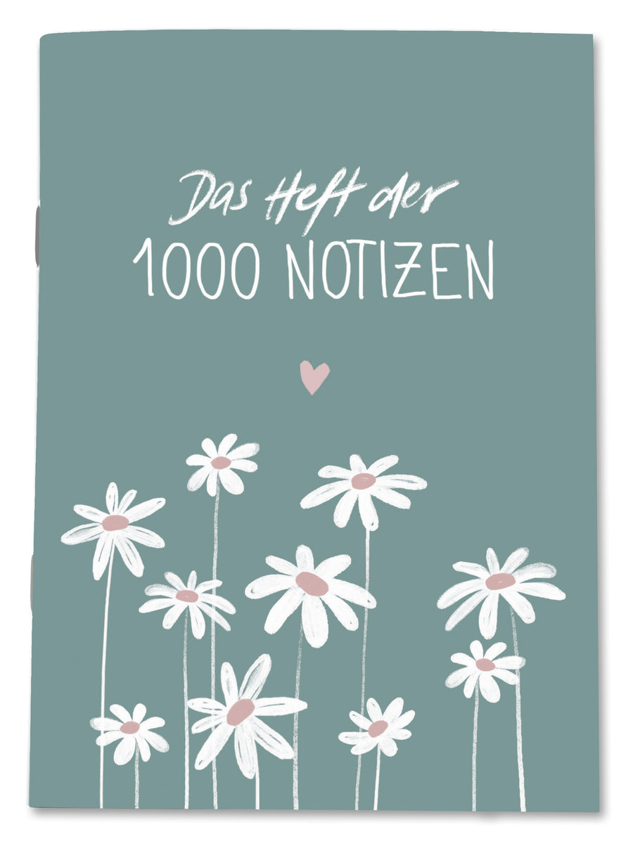 Notizheft A5 mintgrün mit Blumen und Titel für tägliche Listen