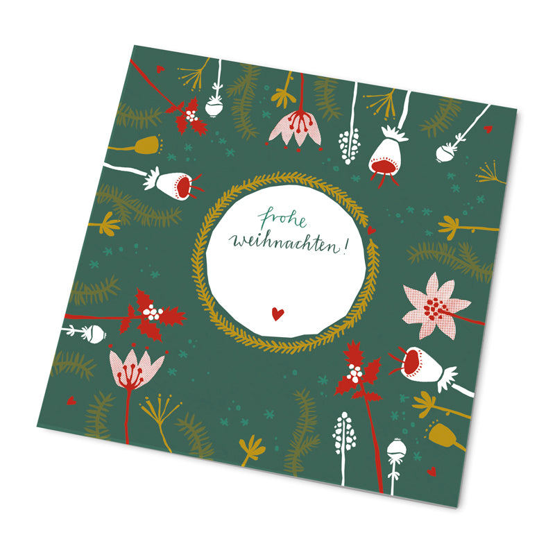 25 Marmeladendeckchen - Frohe Weihnachten! | Gläserdeckchen Grün mit Blumen für Marmelade | Recyclingpapier Abreißblock, 10 m Bakers Twine, Justiergummi
