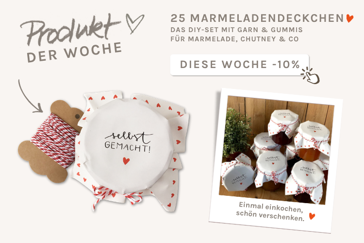marmeladendeckchen selbst gemacht, abreissblock mit 25 deckchen, garn und justiergummi