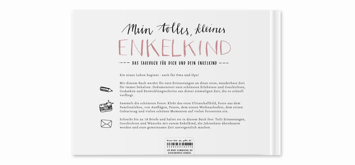 Enkelbuch - Mein tolles, kleines Enkelkind - A5 Babytagebuch und Erinnerungsalbum für Oma und Opa, Hardcover weiß rosa, 60 S. Recyclingpapier