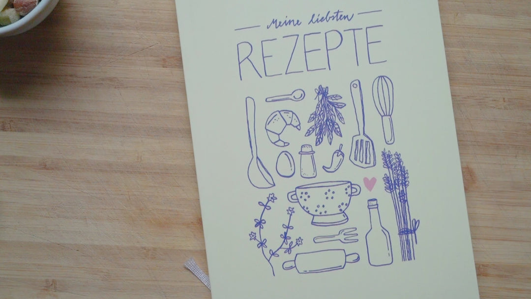 Rezeptbuch A5 zum Selberschreiben - Meine liebsten Rezepte | DIY Kochbuch, Backbuch, Geschenkidee | Gelb Blau Rosa Küchen Design, FSC Papier, Softcover