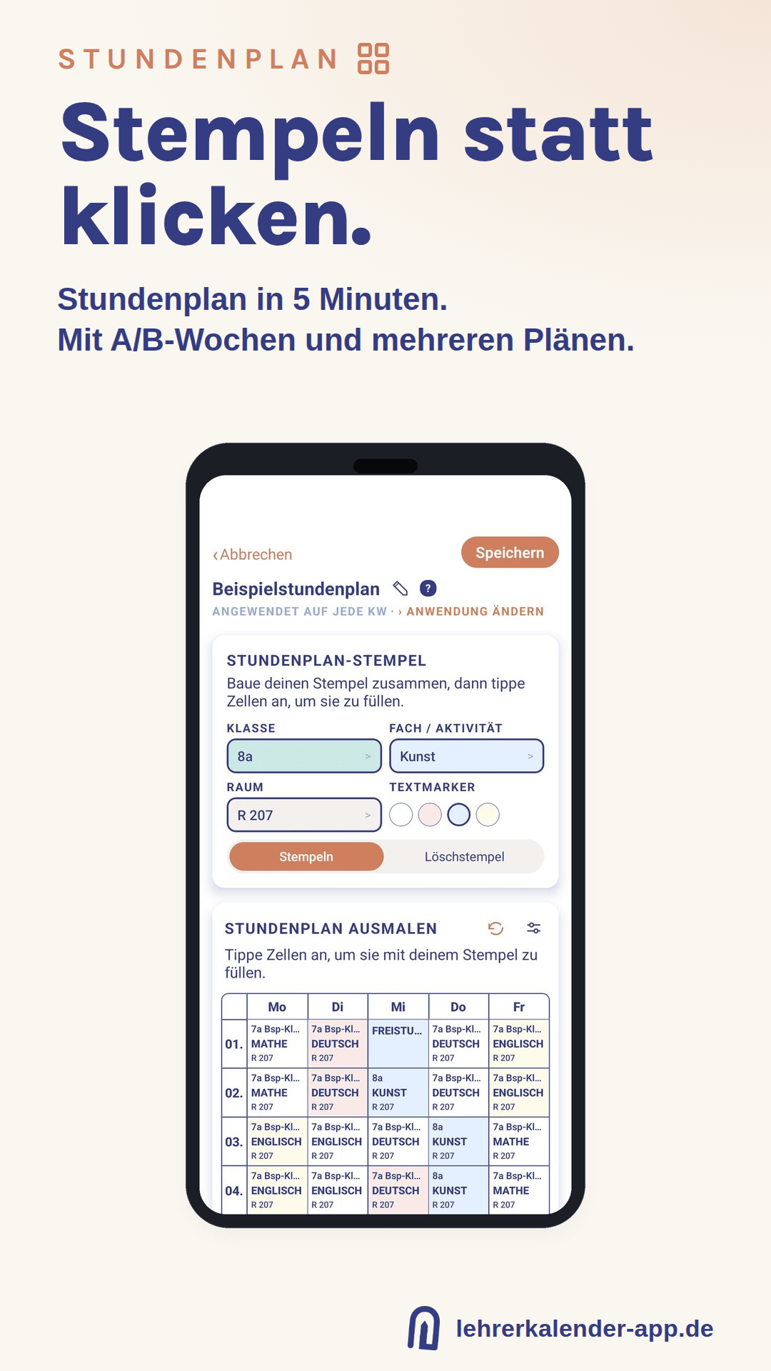 Stundenplan stempeln in der Lehrerkalender App