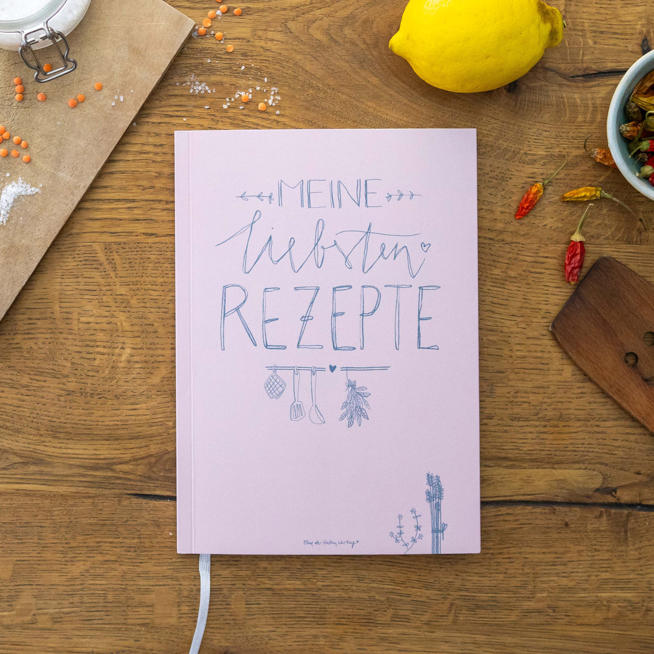 Rezeptbuch zum selbst gestalten, Vintage Design in Rosa Blau