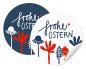 Preview: 24 gemischte Ostersticker Frohe Ostern mit Blumen, 2 Motive in Blau Weiß Rot