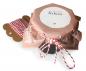 Preview: Rosa Marmeladendeckchen für selbstgemachte Weihnachtsgeschenke, klassisch mit Tannenzweigen