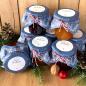 Preview: Weihnachtliche Marmeladendeckchen in Blau Weiß Rot, verspieltes Vintage Design mit Zweigen