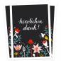 Mobile Preview: Herzlichen dank! Dankeskarten mit Blumen, Schwarz Weiß Bunt, Design Postkarten