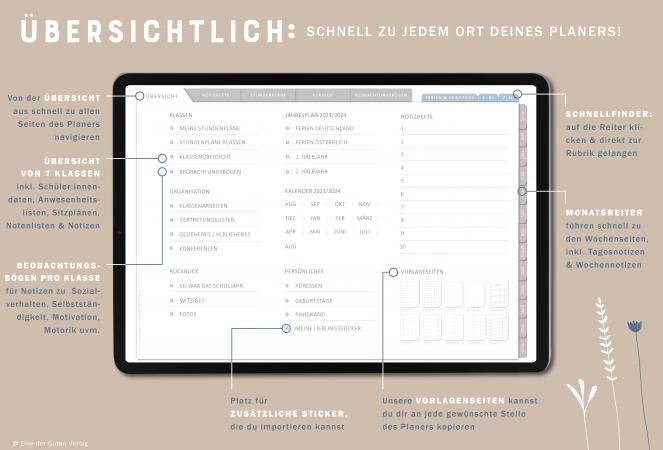 Digitaler Terminkalender 2023 2024 für Lehrerinnen & Lehrer für die Unterrichtsplanung, interaktives pdf