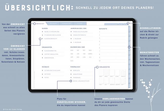Digitaler Terminkalender 2023 2024 für Lehrerinnen & Lehrer für die Unterrichtsplanung, interaktives pdf