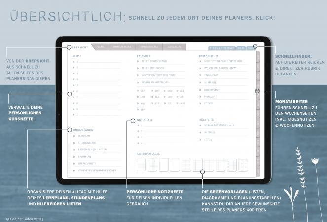 Digitaler Studienkalender 2022 2023 für Studierende für die Studienplanung, interaktives pdf
