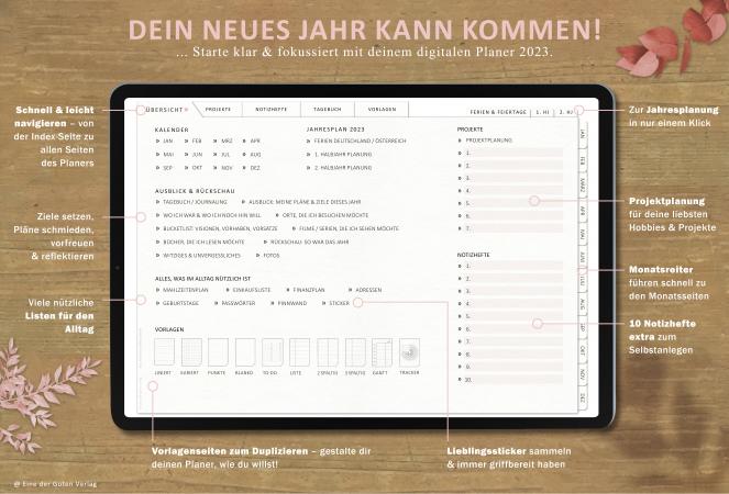 Digitaler Terminkalender 2023 für Arbeit & Freizeit, interaktives pdf im Herz Design