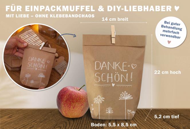 Schöne Dankeschön Geschenktüten aus Kraftpapier mit Klammern von Eine der Guten online kaufen