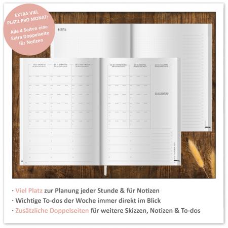 Lehrerkalender 2023 2024 creme beige blau rosa mit Planungshelfer für Unterrichtsvorbereitung und Schuljahr Planung